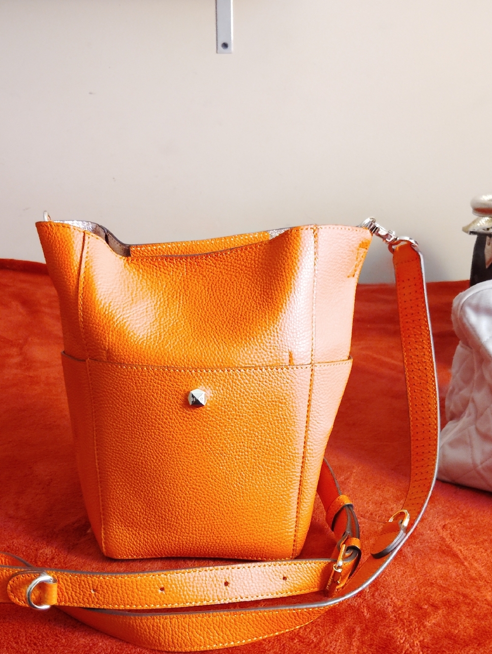 Henri Bendel Orange Leather Crossbody Tote Bag with Removable Strap